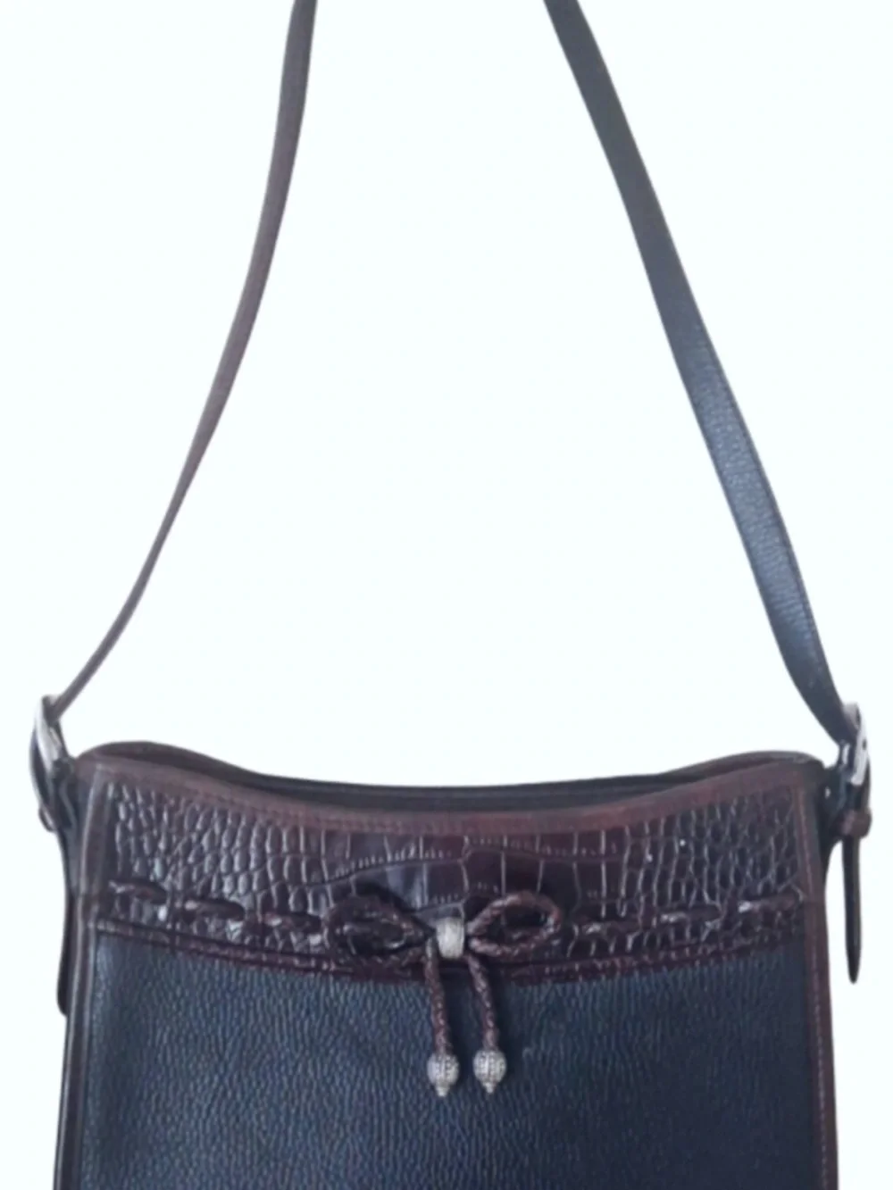 Brighton Vintage Black & Brown Croc Leather Shoulder Bag